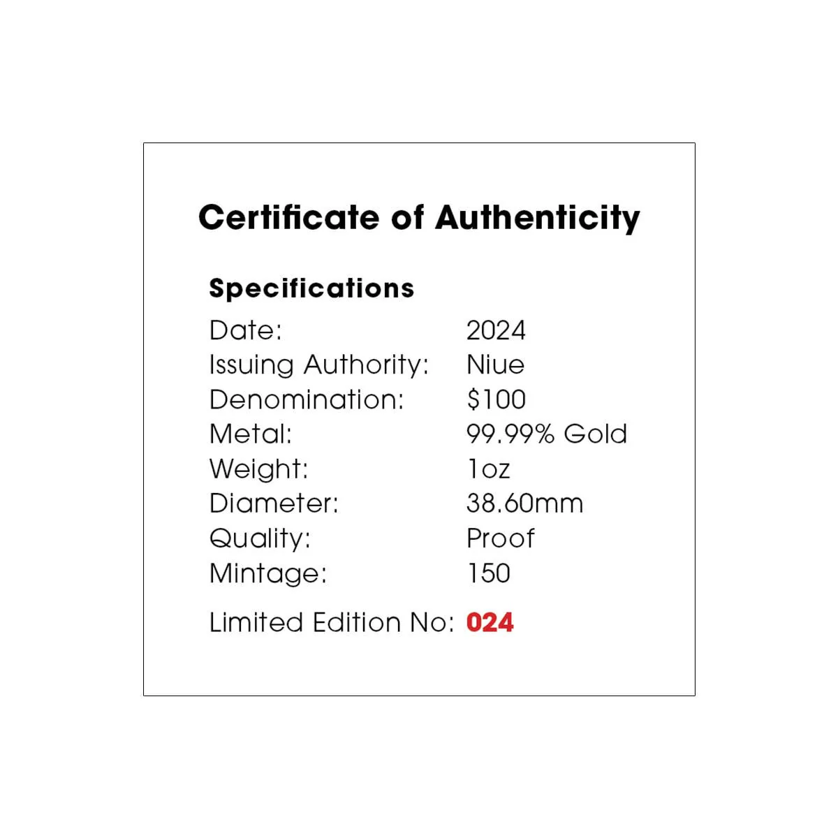 Deadly & Dangerous 2024 $100 Bluebottle Jellyfish 1oz Gold Proof Coin - Image 4