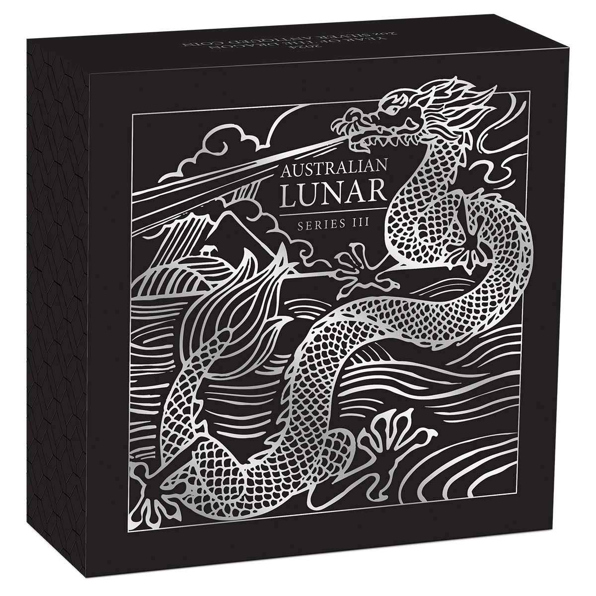 Year of the Dragon 2024 $2 2oz Silver Antiqued Coin - Image 3